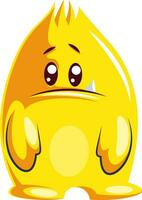 Sad yellow cartoon monster on white background vector illustration.