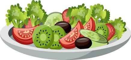 Fruits Plate vector color illustration.