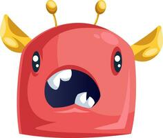 Cartoon of red monster with yellow ears with mouth open out of supprisse white background vector illustration.