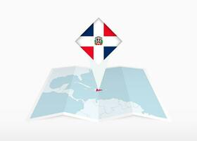 dominicano república es representado en un doblada papel mapa y clavado ubicación marcador con bandera de dominicano república. vector