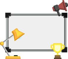 Frame with a megaphone table lamp and winners cup on white background vector illustrator.