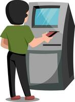 Print man withdraws money on ATM on white background vector illustrator