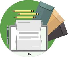 Print handwritten letters with envelopes and pens on white background vector illustration.