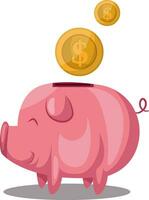 Print piggy bank with coins on white background vector illustration.