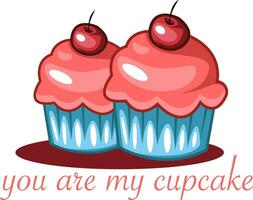 Two cupcakes with cherry on top, illustration, vector on white background.