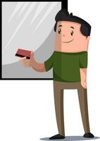 Man holding a credit card on white background vector illustrator.