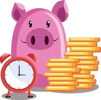 Print with a piggy bank time is money on white background vector illustration.