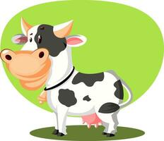 Smiling cow with bell, illustration, vector on white background.