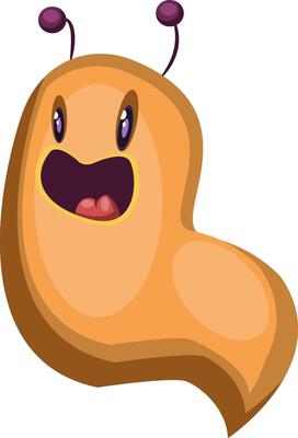 Yellow cartoon monster looking like a worm white background vector illustration.