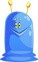 Blue cartoon monster smiling white background vector illustration.