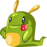 Green monster with yellow ears and tongue out white background vector illustration.