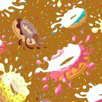 Delicious donuts wallpaper, illustration, vector on white background.