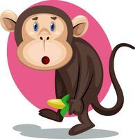 Monkey holding banana, illustration, vector on white background.