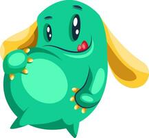 Cute green cartoon monster with a big belly white background vector illustration.