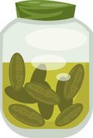 Jar with pickles, illustration, vector on white background.