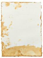 White sheet of paper with brown stains, covered in coffee photo