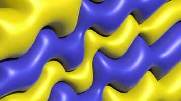 Yellow-blue background with wavy inflated lines, 3D rendering illustration photo