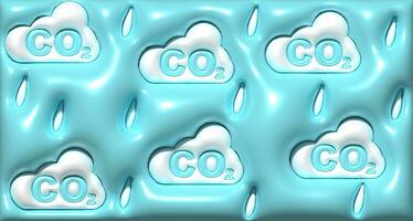 Blue background with clouds and drops, carbon dioxide formula inside, 3D rendering illustration photo