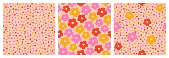 Set of simple patterns of flowers and polka dots vector