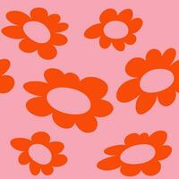 Seamless hand drawn pattern with red flowers on a pink background, , groovy style vector