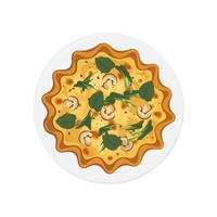 Top View Vegetable Quiche With Spinach and Mushrooms Vector Illustration Logo