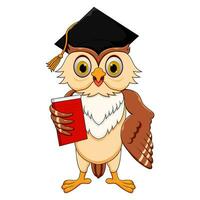 Cartoon owl graduate holding book vector