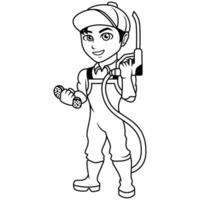 Cartoon boy for car wash mascot line art vector
