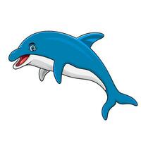 Cartoon happy blue dolphin jumping vector