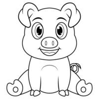Cute pig cartoon sitting line art vector