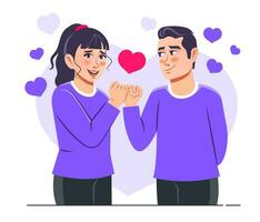 Flat vector young couple in love celebrating Promise Day