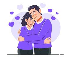 Flat vector young couple in love celebrating Hug Day