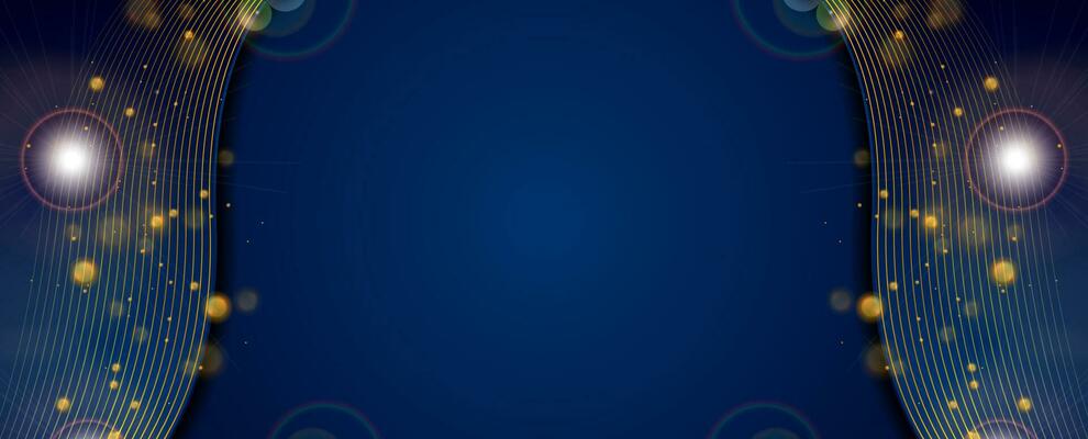 Blue wavy corporate background with golden bokeh light