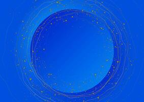 Blue circle with golden wavy lines and shiny dots abstract background vector
