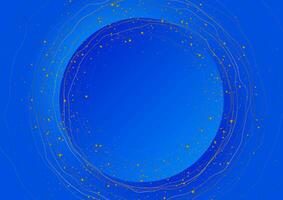 Blue circle with golden wavy lines and shiny dots abstract background vector