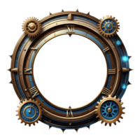 AI generated steampunk border clock style PNG transparent background