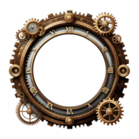 AI generated steampunk border clock style PNG transparent background
