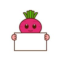 Cute Turnip Character Holding a Blank Sign vector