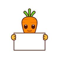 Cute Carrot Character Holding a Blank Sign vector