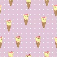 Cute kawaii ice cream cone seamless pattern. cartoon hand drawn character with dot vector