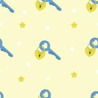 Cute kawaii key and padlock seamless pattern vector