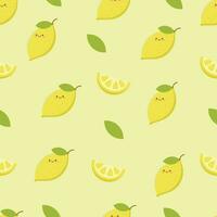 Seamless vector pattern with cute kawaii lemons