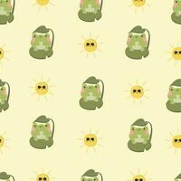 Cute kawaii Frog and sun seamless pattern vector