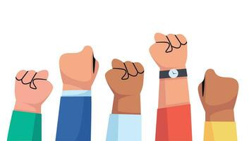 Group of fists raised up in air vector illustration