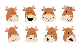 Cow animal character in various action poses vector illustration