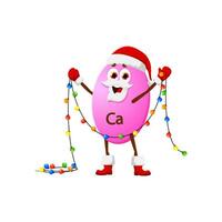 dibujos animados calcio mineral píldora con Navidad luces vector
