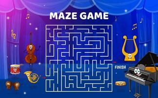 Labyrinth maze with musical instruments characters vector