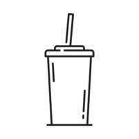 Paper coffee cup with lid and straw thin line icon vector