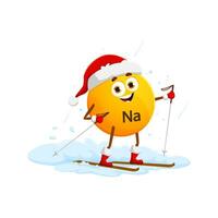 Cartoon Sodium Na mineral pill character on ski vector