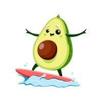 Cartoon kawaii Mexican avocado on sea surfboard vector