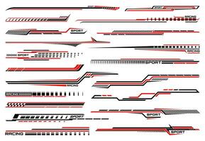 Red race car stripe stickers, racing line decals vector